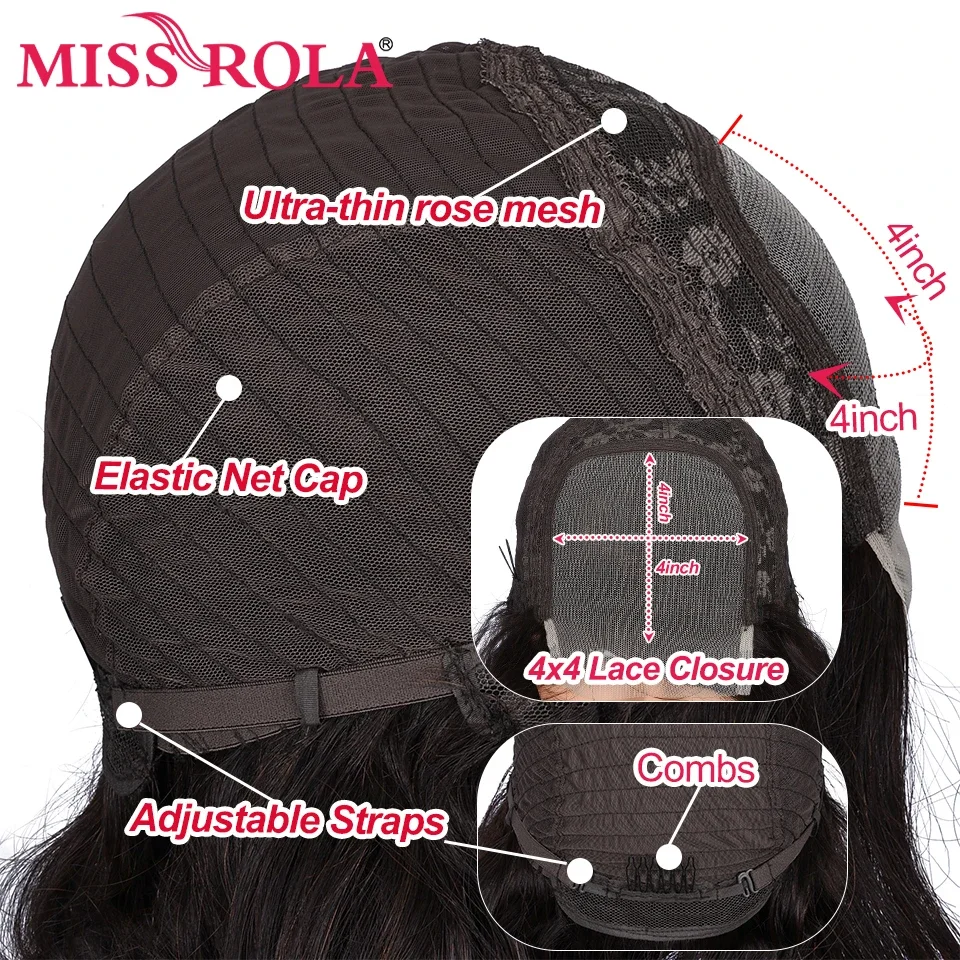 Miss Rola Body Wave 4X4 BOB Wigs Lace Closure Human Hair Wigs Remy 4x4 Lace Closure BOB Wigs For Woman Pre Plucked 8-14 Inch