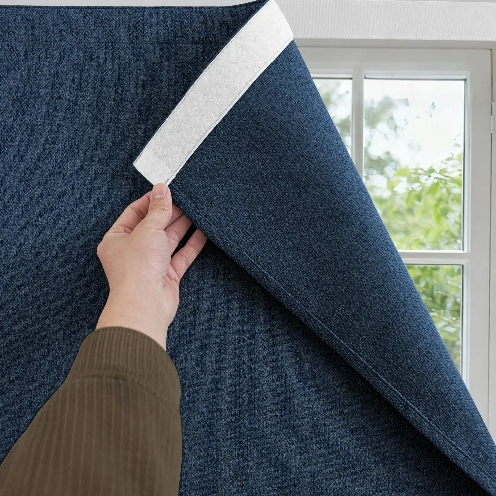 Self-Adhesive Blackout Curtains Light Blocking Dust-proof Magic Tape Curtain Imitation Linen Texture UV Protection