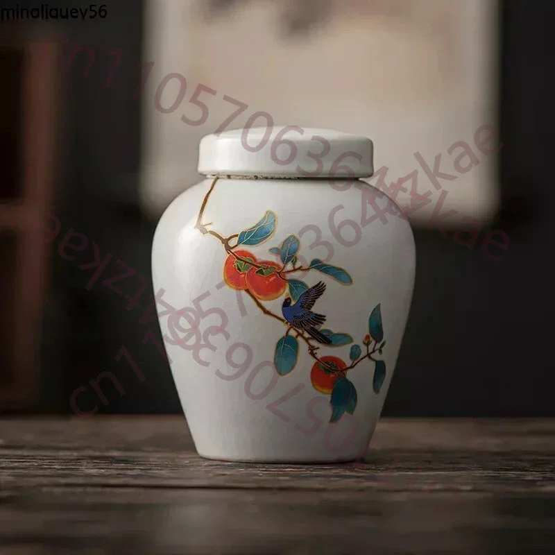 Retro Ru Kiln Ceramics Tea Caddy Household Sealed Storage Tank Travel Tea Bag