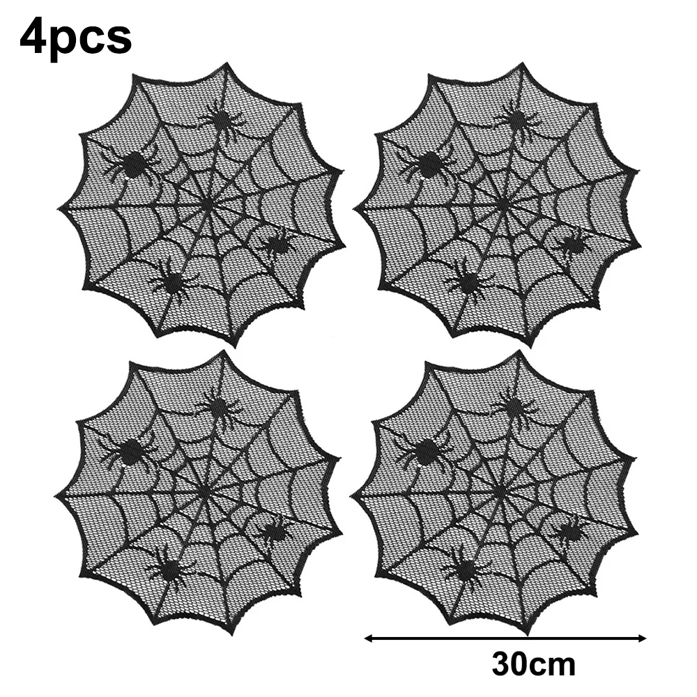 Halloween Black Skeleton Spider Web Table Placemats Lace Placemat Desk Pad Party Kitchen Dining Table Halloween Party Decoration