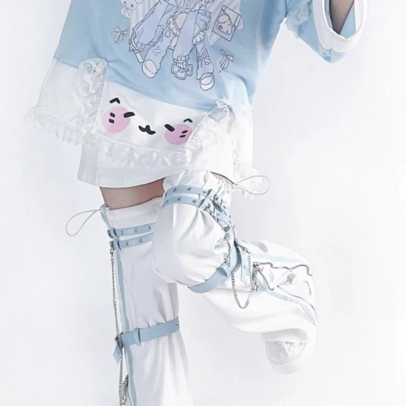 Autumn New Subculture Anime Cute Light Blue Women's Hosiery Japanese Sweet Cool Cute Versatile Age Reduction Leg Warmers Ladies