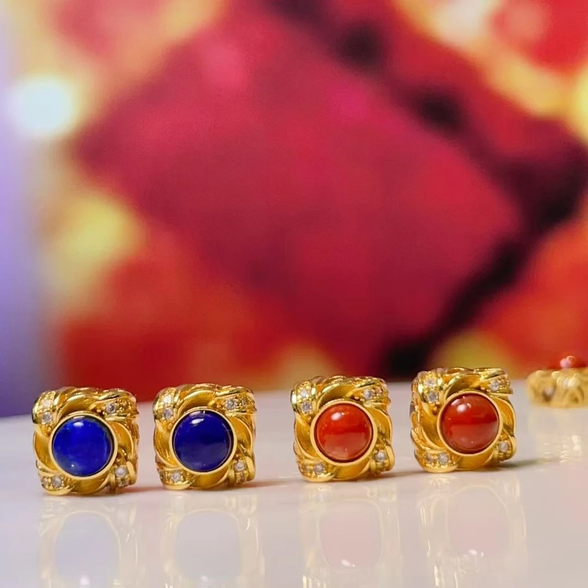 

5pcs 9mm Square-Shaped Inlay Round Natural Stone Lapis Lazuli Punch Beads for Jewelry Making DIY Necklace Bracelet Accessories