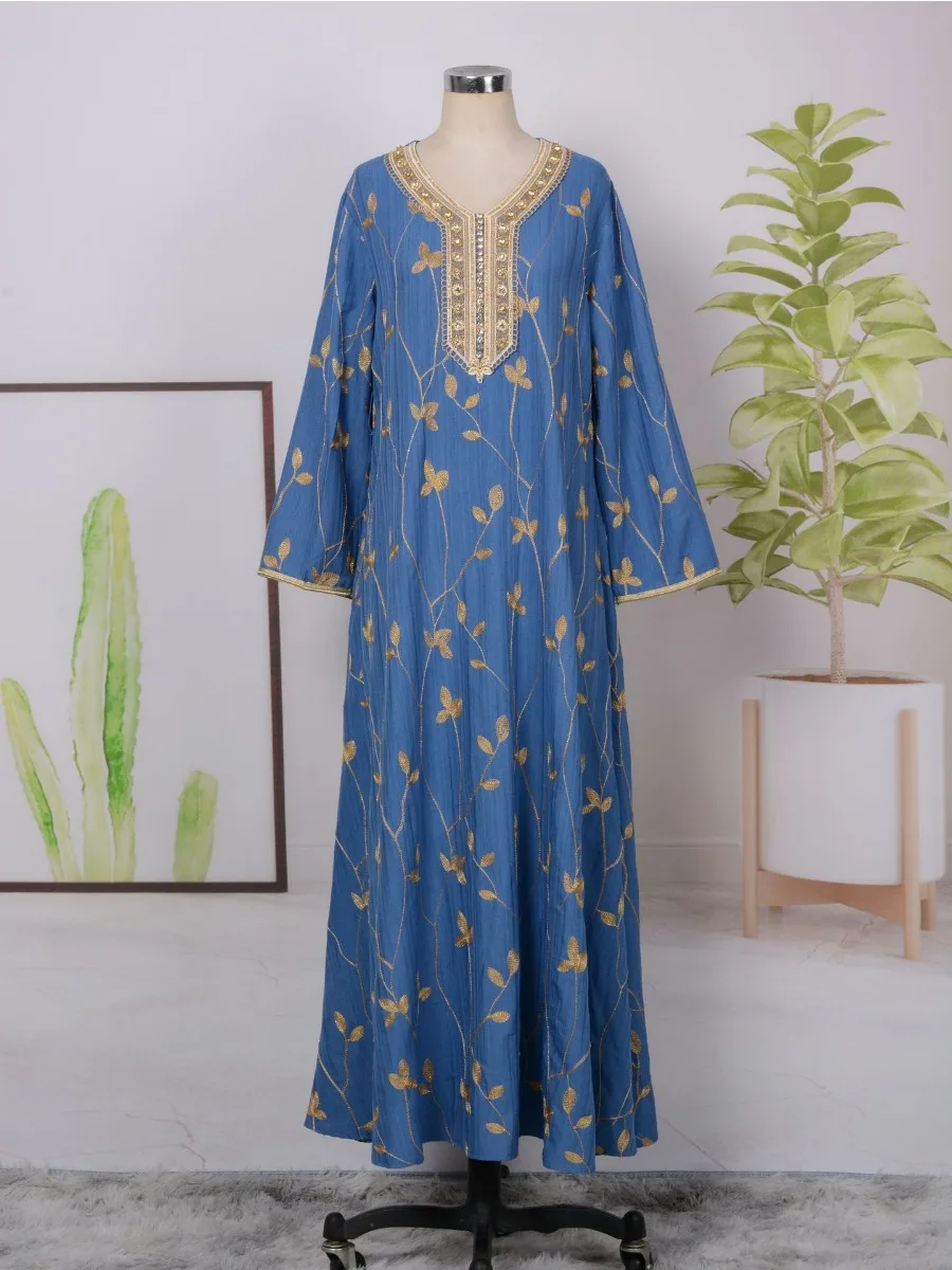 Eid Muslim Embroidery Party Dress for Women Jalabiya Abaya Ramadan Long Dresses Abayas Woman Kimono Robe Caftan Vestidos 2024