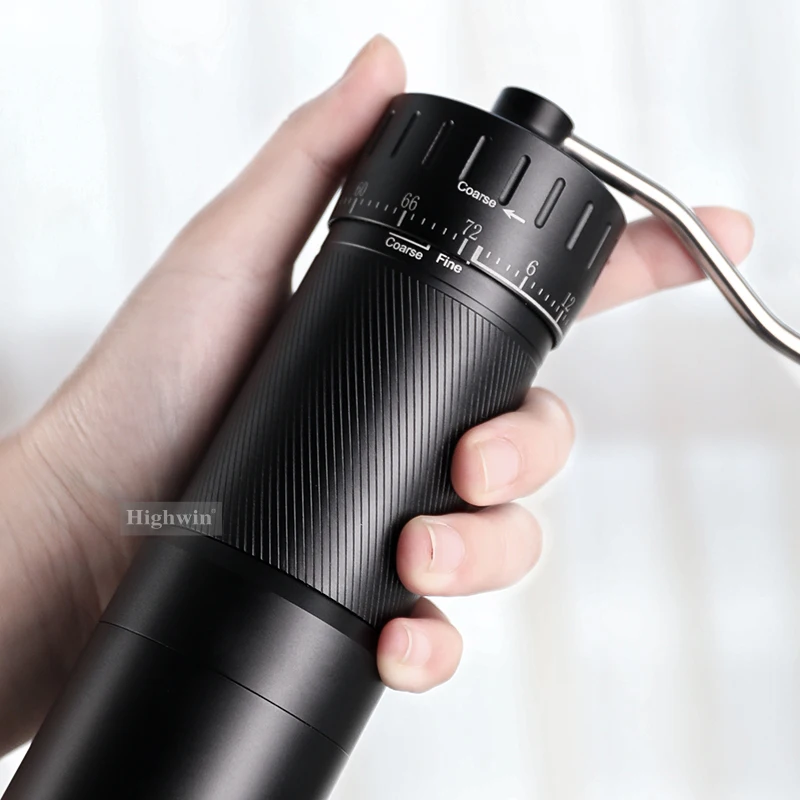 HIGHWIN خارجي قابل للتعديل 7 نجوم من الفولاذ المقاوم للصدأ مطحنة حبوب القهوة المحمولة مطحنة حبوب القهوة للإسبريسو