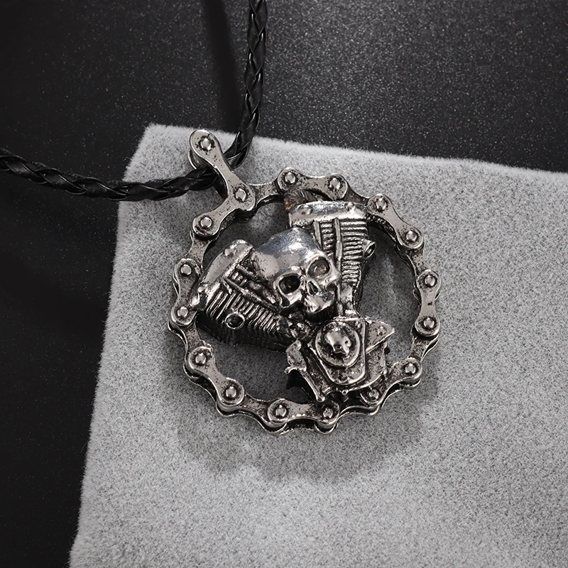 Cool Heavy Bicycle Chain Skull Motorcycles Engine Metal Pendant Jewelry Motor Biker Skull Cross Men Pendant