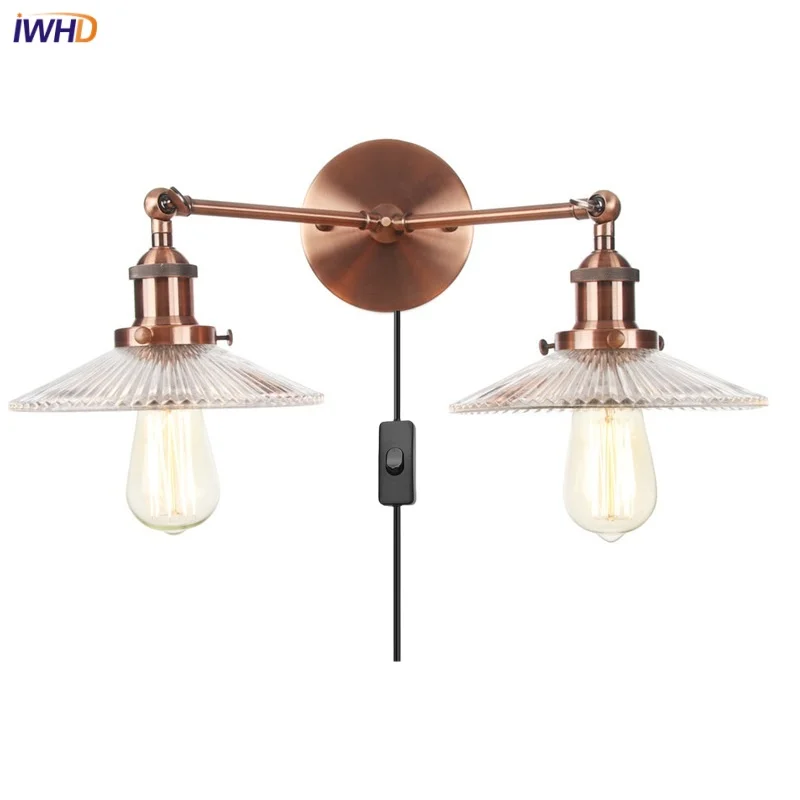 

IWHD Antique LED Wall Lamp Pulg In Home Decor Bar Restaurant Stair Light Fixtures Edison Clear Glass Industrial Style Luminaire