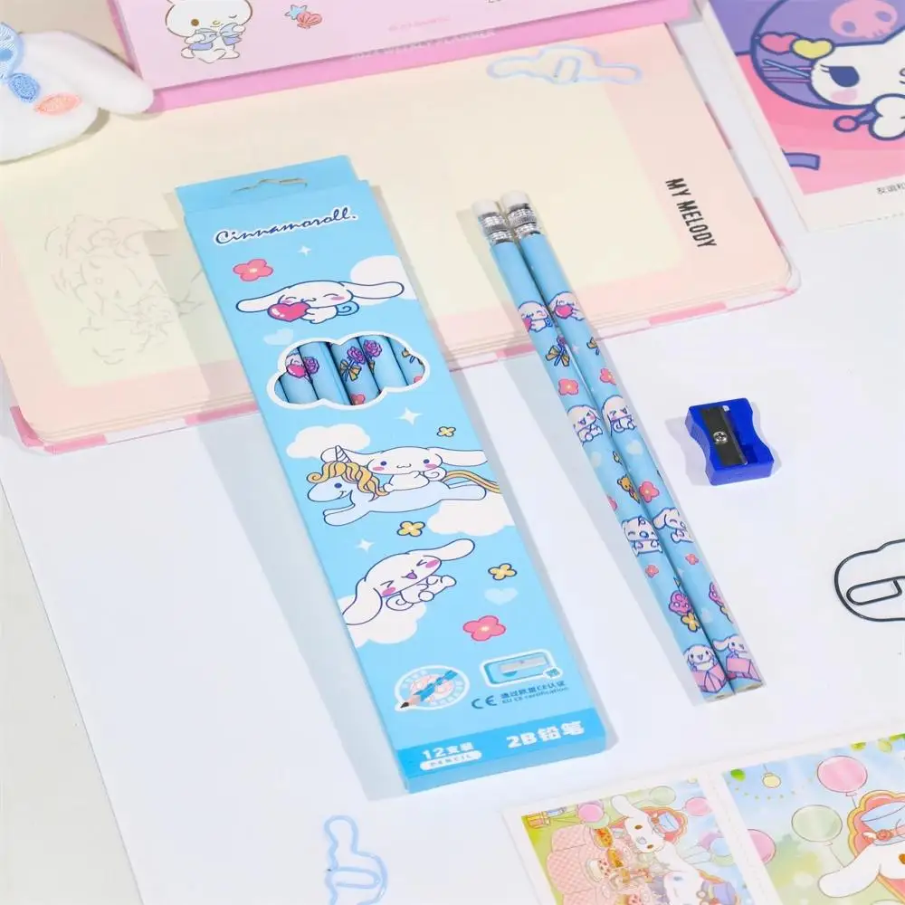 Sanrio Pencil 2B Student Stationery Kuromi Melody Children Stationery Graphite Pencil Box Cartoon Stationery Not Easily Damaged