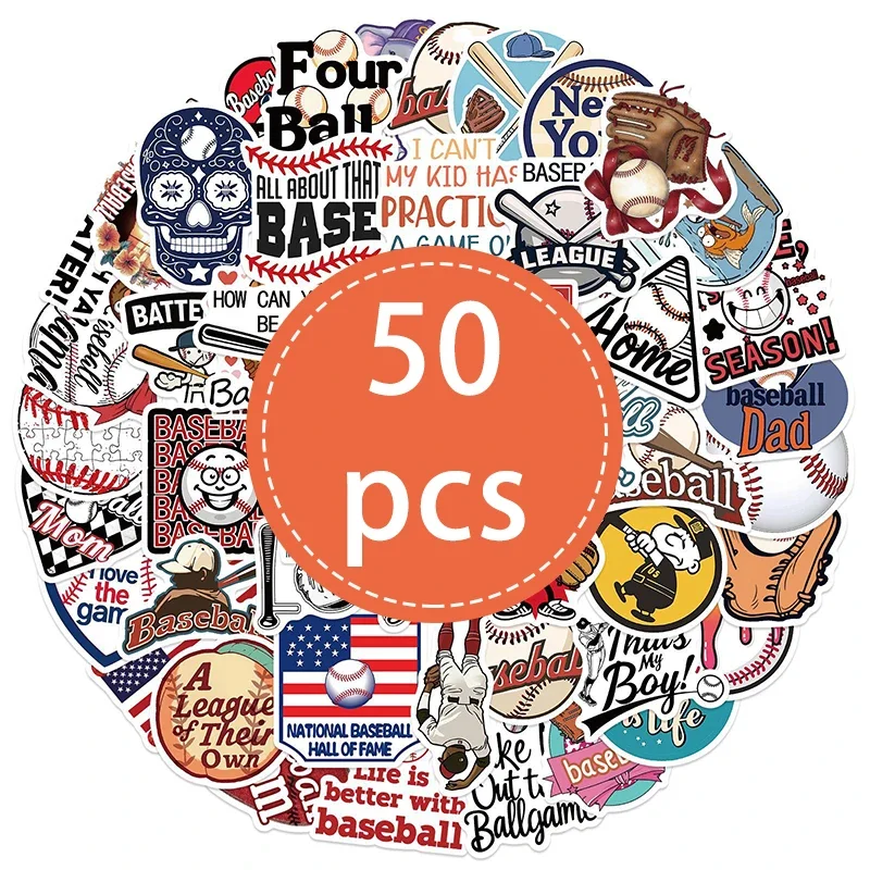 50 قطعة ملصق بيسبول مضحك DIY للأطفال لعبة الديكور ملصقات البيسبول الإبداعية زجاجة ماء الهاتف المحمول الغيتار سيارة