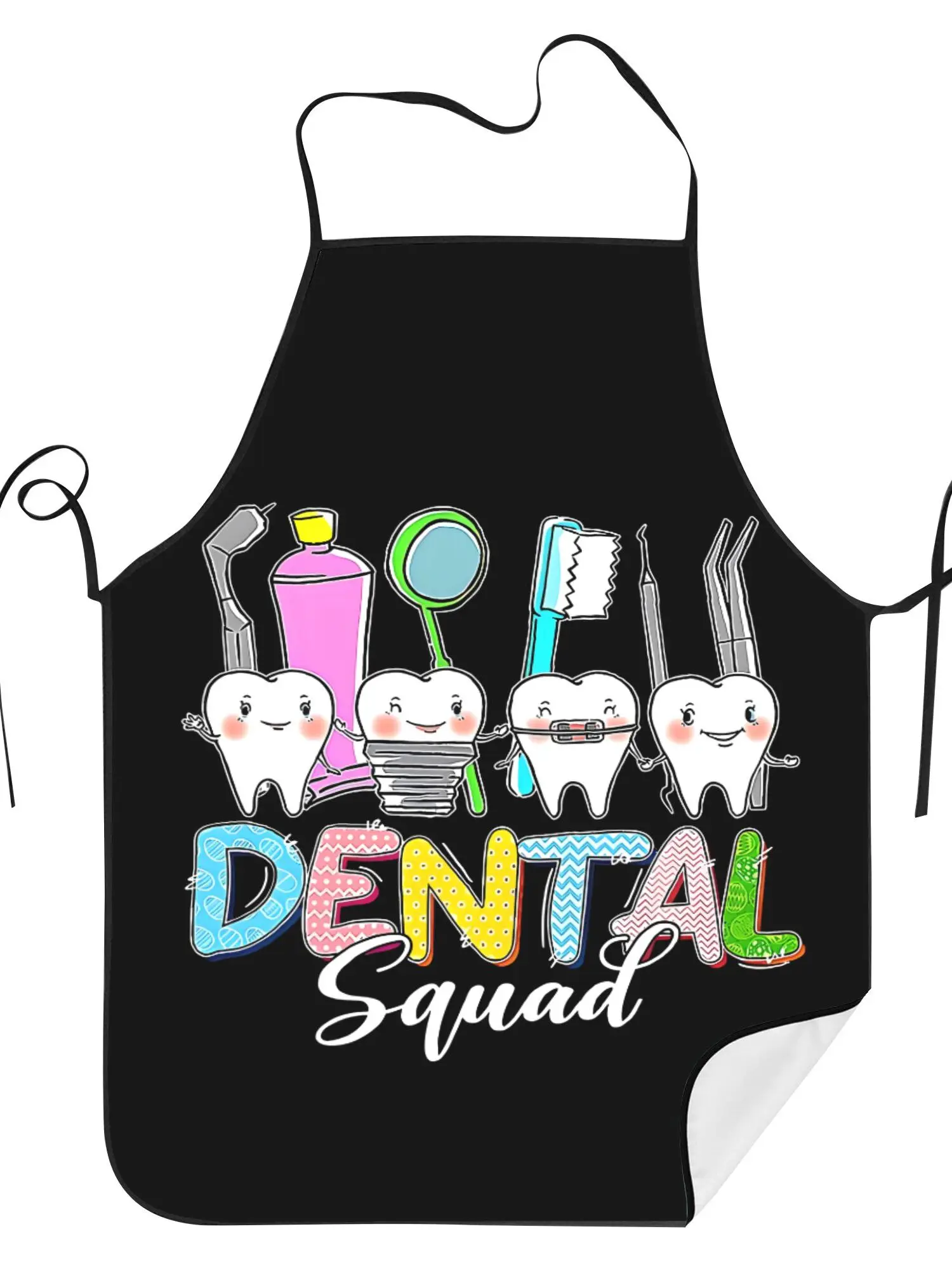Cute Dental Squad Apron, Cartoon Tooth & Tools Graphic Cooking Bib, Funny Dentist Kitchen Decor, Gift for Hygienist