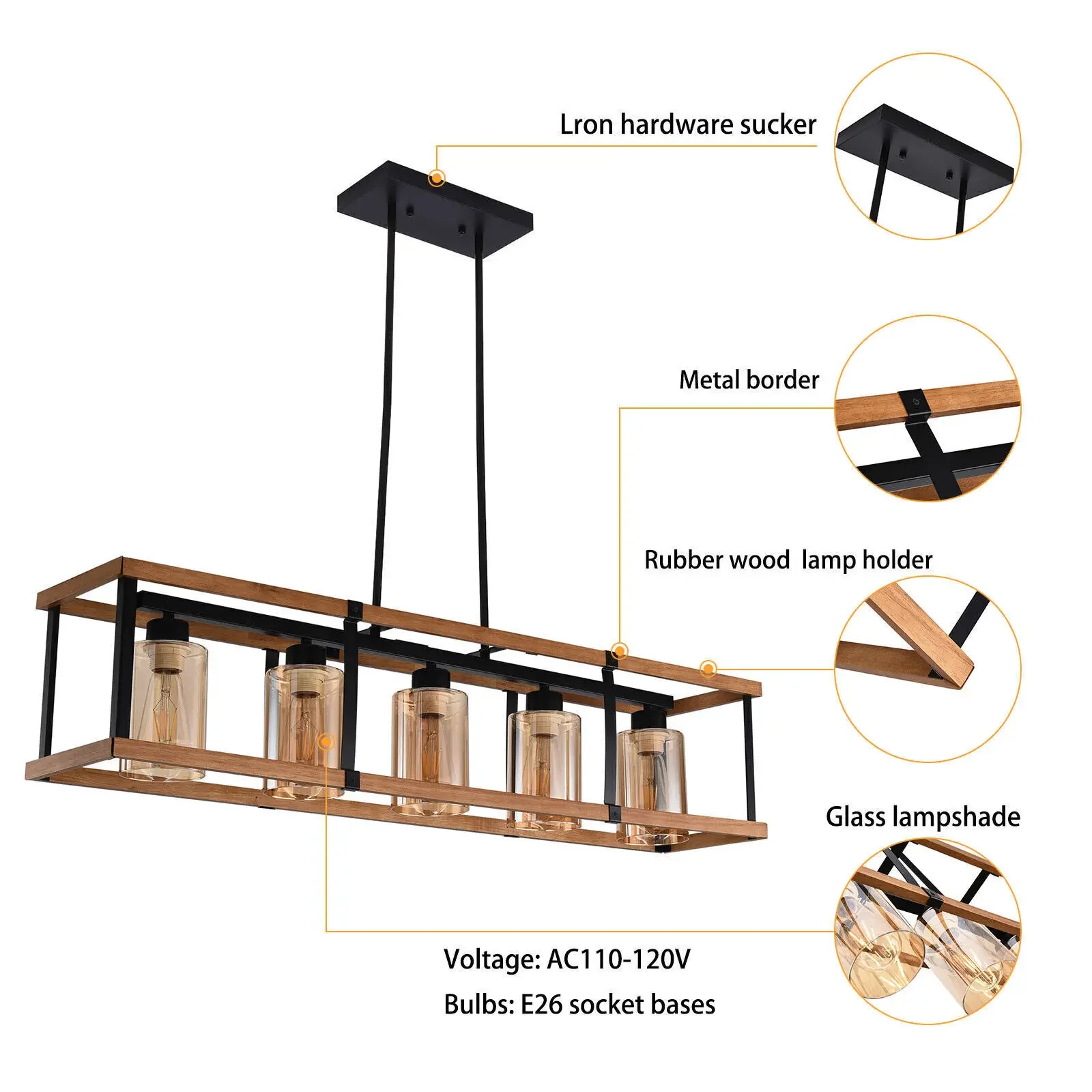 

Modern Industrial Hanging Light Fixture - E26 Dining Room & Kitchen Island Chandelier