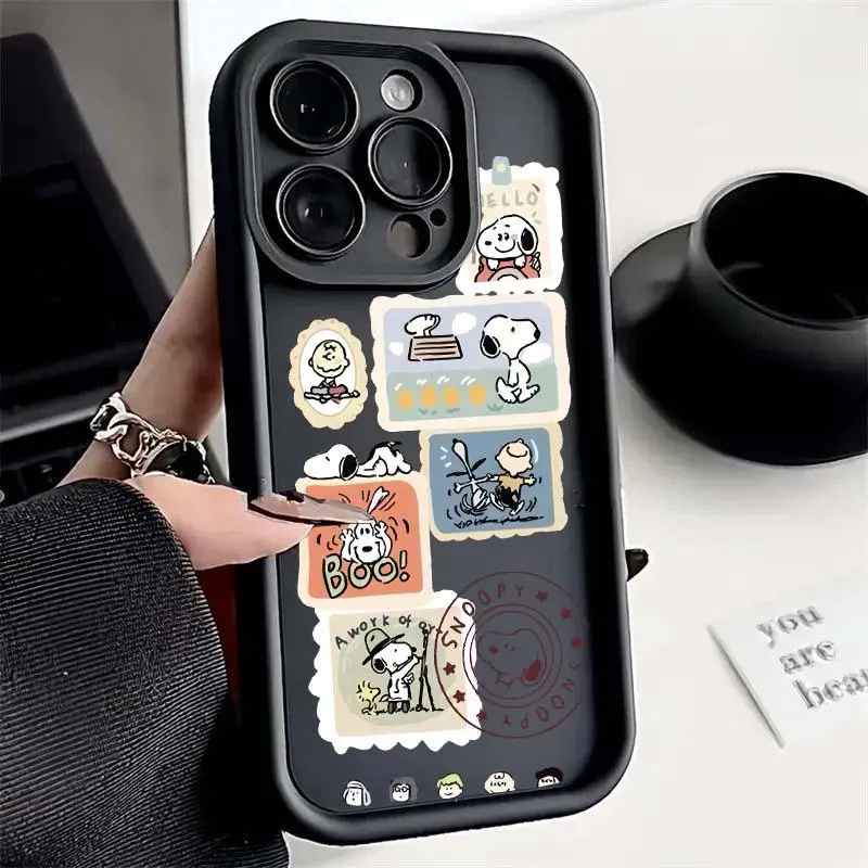 Cute Label Snoopy Cartoon Case For Xiaomi 14T Pro 14T 12T 11 Lite POCO M6 M3 Pro F3 Cover Couqe Soft Silicone Shockproof