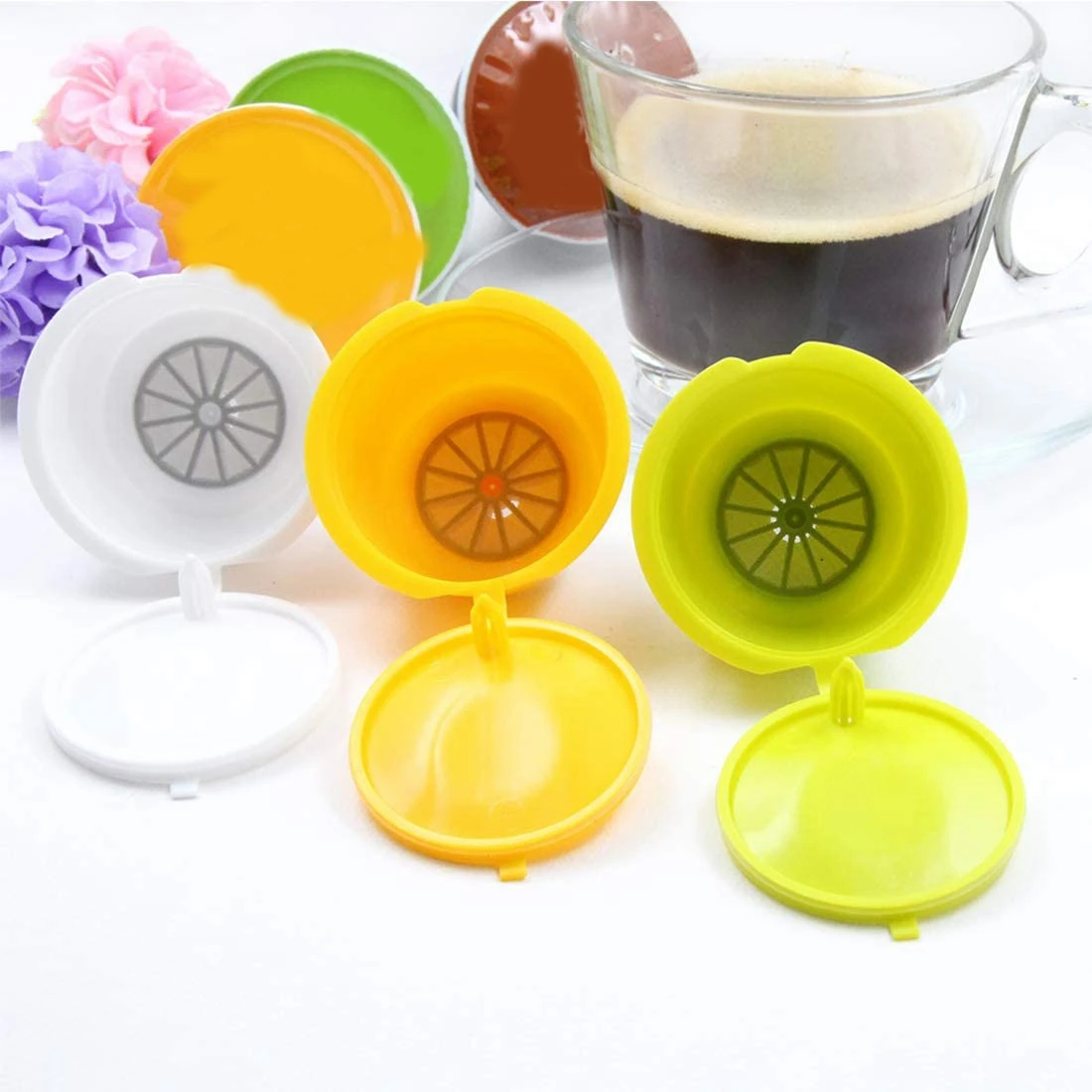 3 Pcs Coffee Capsules Refillable Coffee Capsules Pods Reusable Universal Coffee Filter with Spoon Brush for Dolce Gusto A