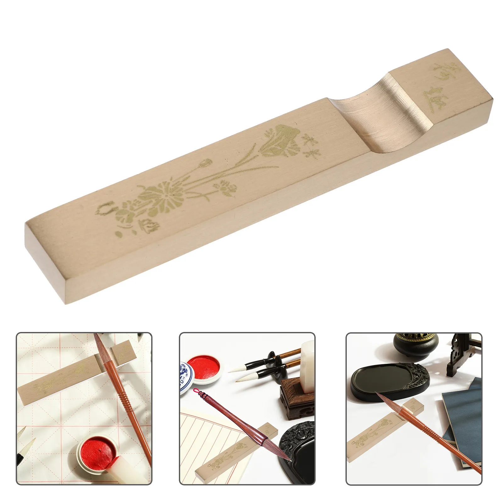 

Brass Paperweight Rectangular Chinese Calligraphy Paper Weight Metal Brush Holder Desktop Decoration Calligraphy Practice