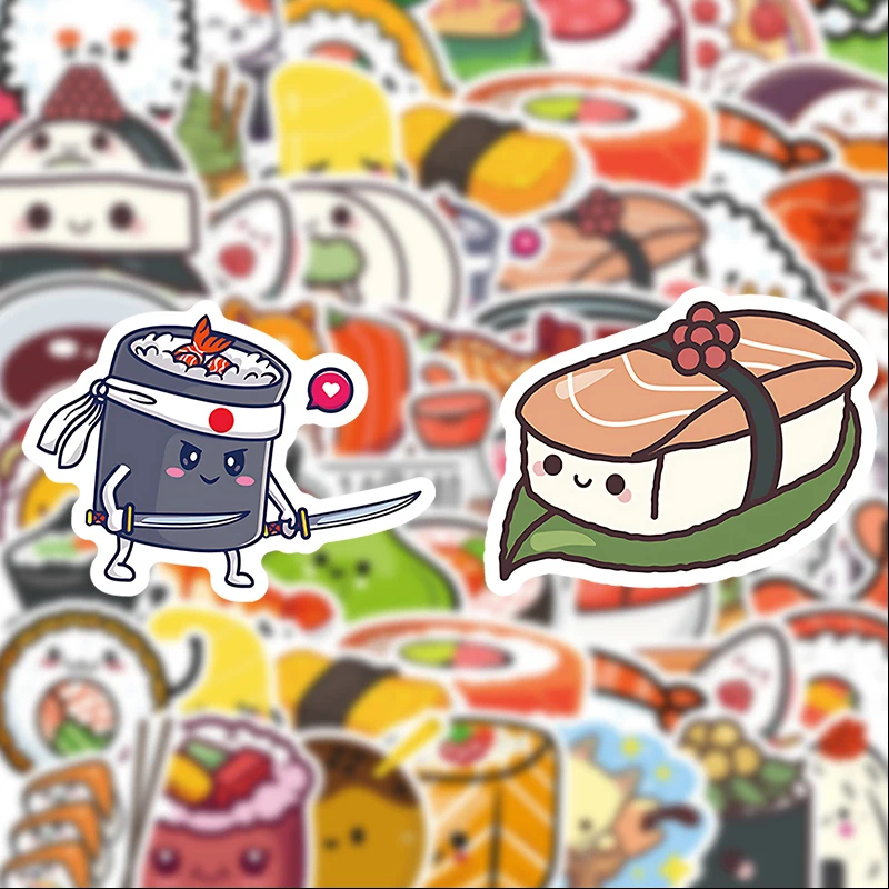 50 Sushi Graffiti Stickers, Suitable for Diaries, Laptops, Car Bumpers, Skateboards, Water Bottles, Computers, Phone Decorations, Etc