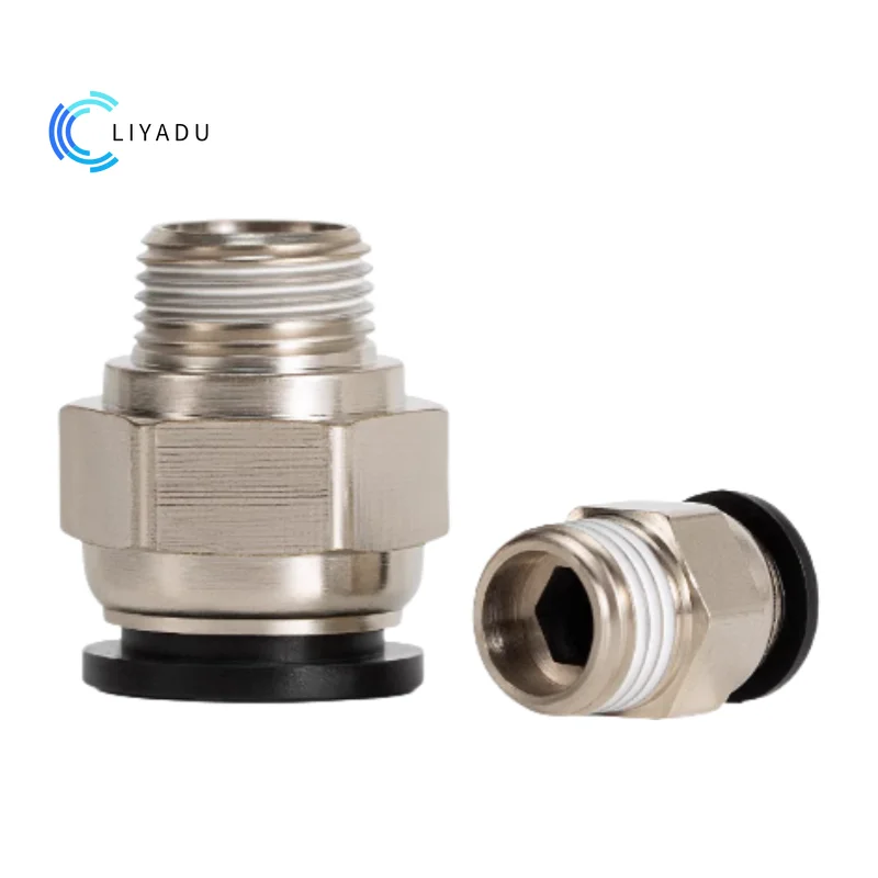 PC Series Pneumatic Male Connector PC6-01/PC6-02/PC8-02 1/8-1/4 PT Thread Push-in Fitting for 4 6 8 12 1016mm Tubing - Black PC