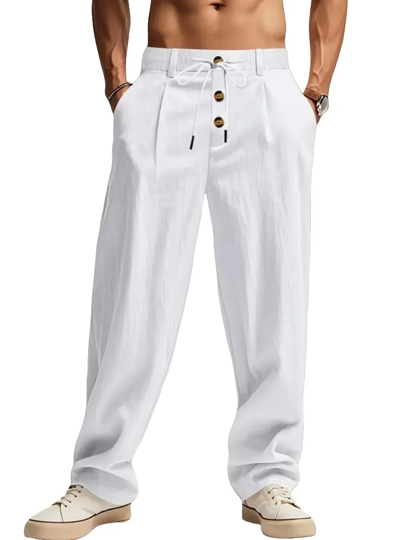 Neue Herrenhose aus Baumwolle und Leinen, Lässige Atmungsaktive Hose, Modische Street-Sport-Hose, Strand- und Outdoor-Loose-Fit-Hose – Detail 5