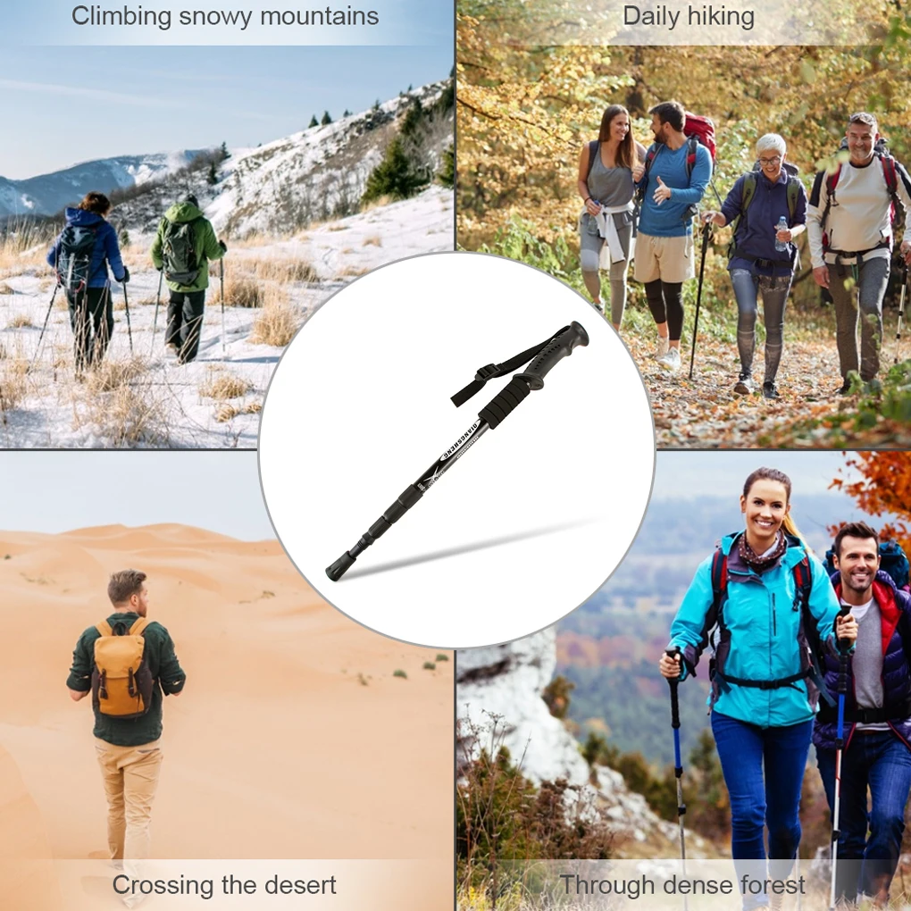 Trekking Pole Adjustable Non-slip Collapsible Hiking Walking Sticks Aluminum Alloy Cane Mountaineering Climbing Crutches