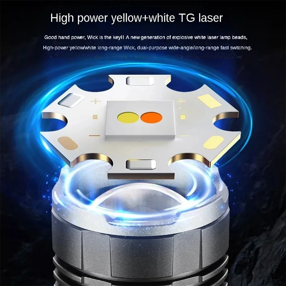 عالية الطاقة مصابيح كاشفة بلمبات LED أصفر + أبيض ضوء زوومابلي الأضواء التكتيكية الشعلة USB فانوس قابل لإعادة الشحن للتخييم الصيد