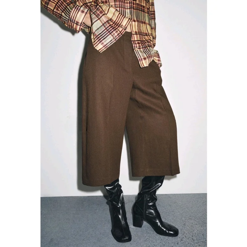 Taille haute tissu mixte longue décontracté droite Bermuda orts femmes nouveauté automne pantalon à jambes larges fibre de Polyester