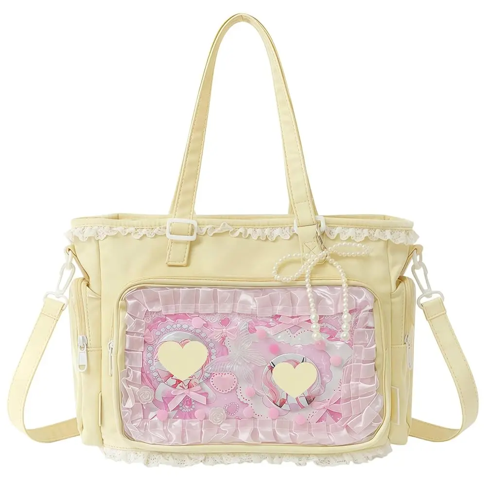 

Ita Crossbody Tote Bag, Pin Display Bag with Insert, Cute Messenger Bag, Tote Bags with Zipper Ruffle, Y2k Aesthetic Trendy