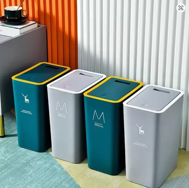 10/15L Bathroom Kitchen Trash Can with Lid Press-type Waste Bins Living Room Toilet Nordic Rectangular Garbage Bin Wastebaskets