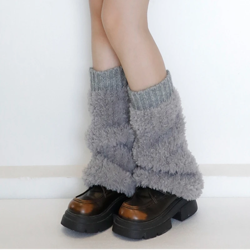 Women's Ribbed Knit Cuffs Leg Warmers Winter Thick Furry Plush Boot Covers Socks