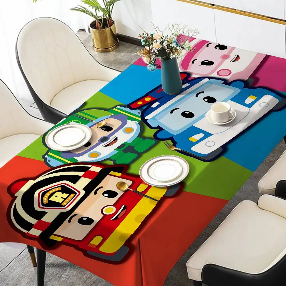 Robocar P-Polis شعار مفرش طاولة مستطيلة وصمة عار مفرش المائدة Oilcloth رف ميسا كتيمة مفرش المائدة الديكور