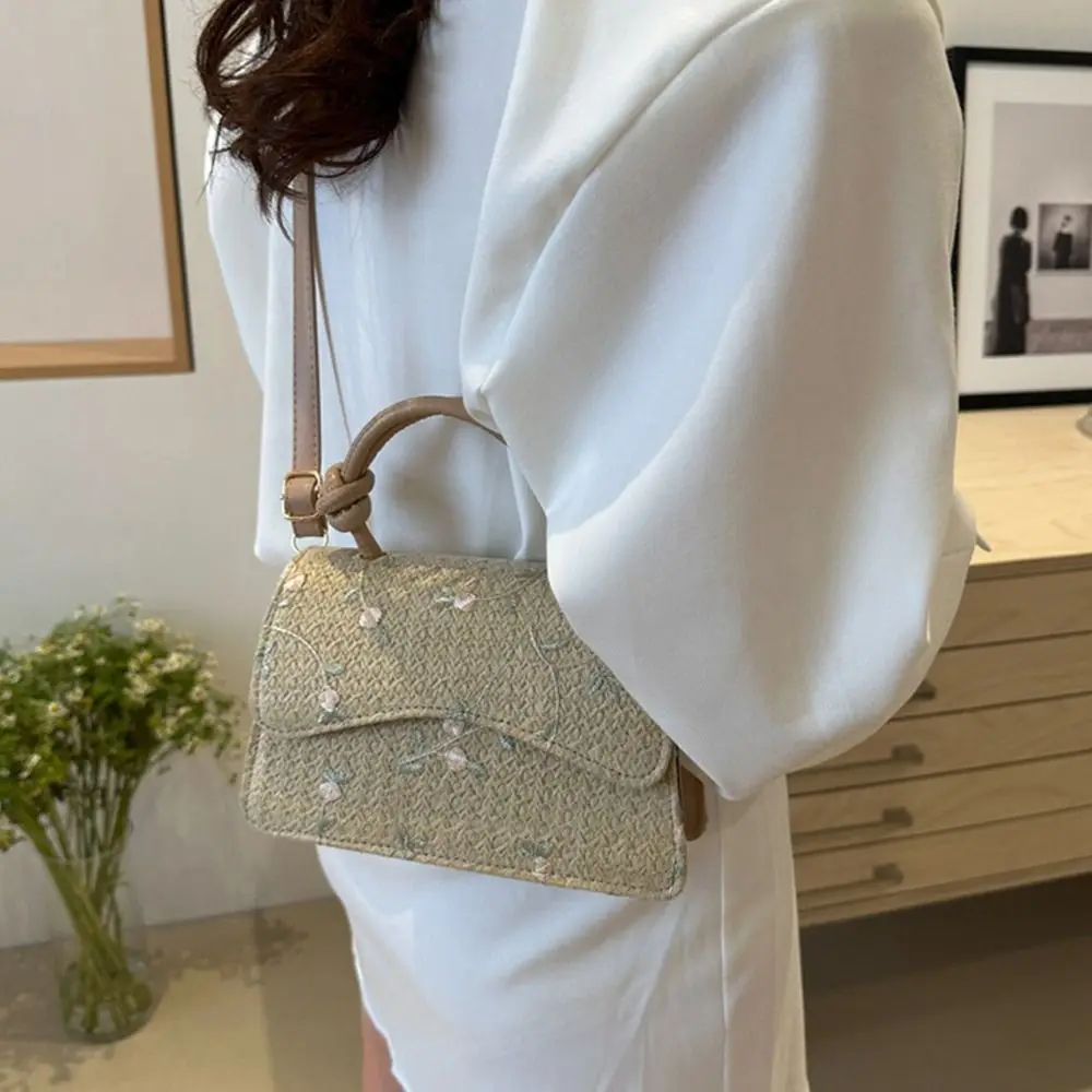 Fashion Grass Woven Straw Bag Handmade Braid Large Capacity Shoulder Messenger Bag Bohemian Rattan Handbags for Summer Beach