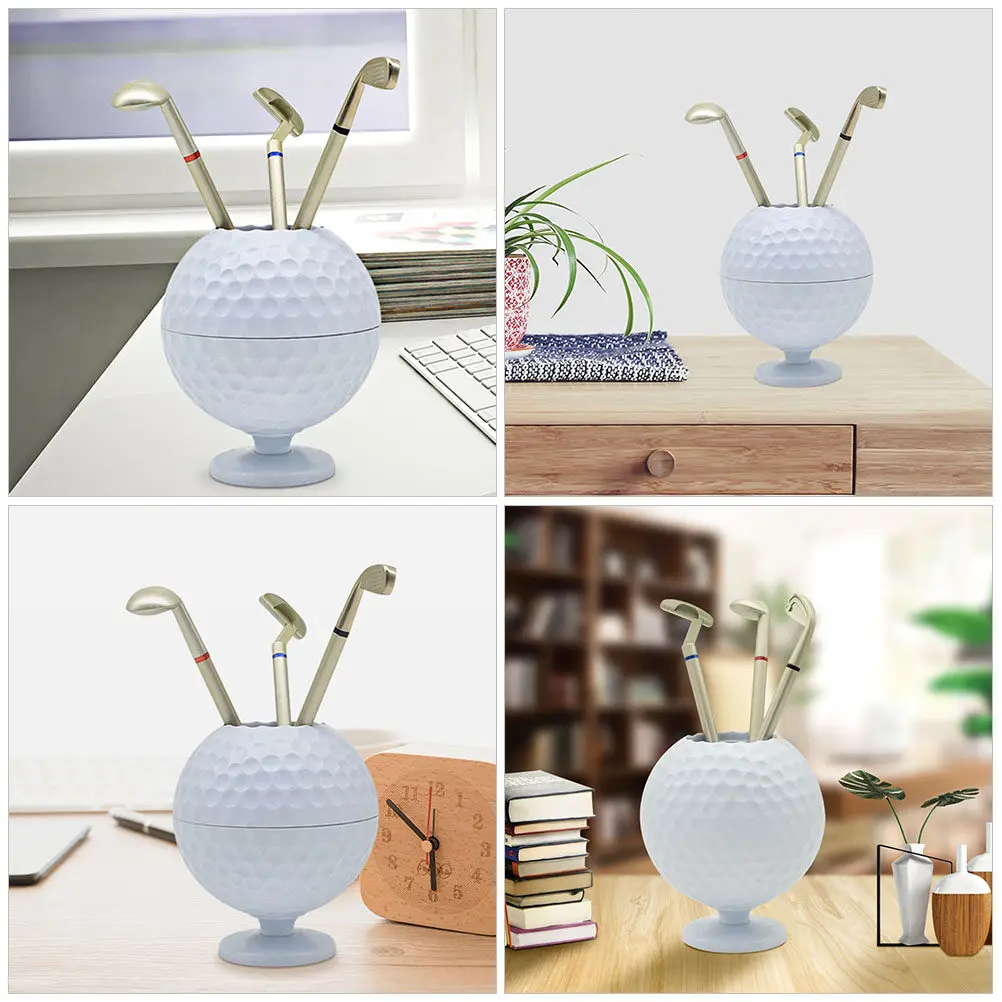 1Set Golf Ball Pen Holder Plastic Desktop Stationery Holder Golf Club Pen Cool Gadgets Office Gifts for Golfers