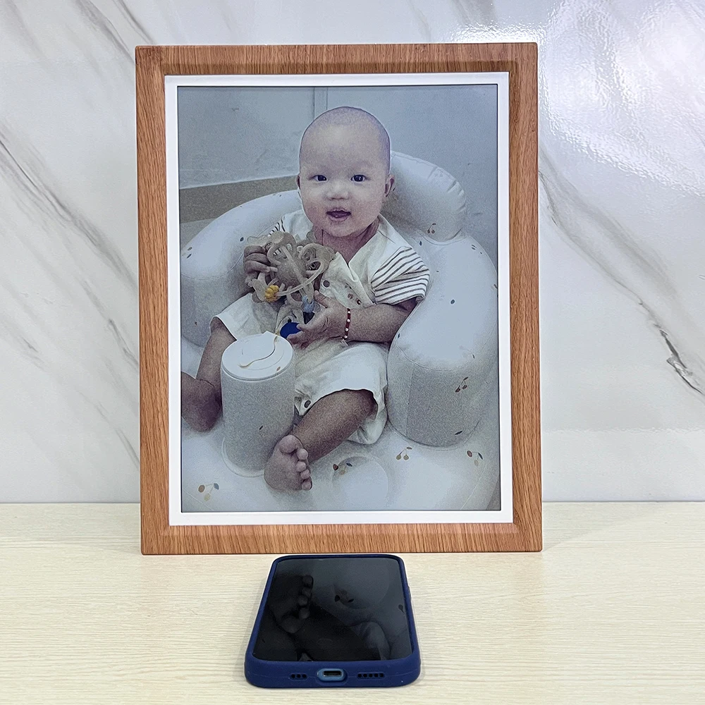 

Квадратная фоторамка из дерева, 13,3-дюймовый полноцветный E Ink дисплей Photo Painter E6, разрешение 1600x1200, фоторамка из массива дерева