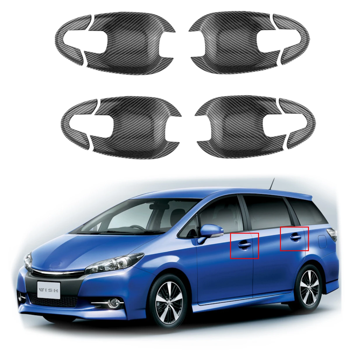 

Gloss Carbon Car Accessories Chrome Door Handle Bowl Covers Trim Paste Style For Toyota Wish 2010 2011 2012 2013 2014 2015