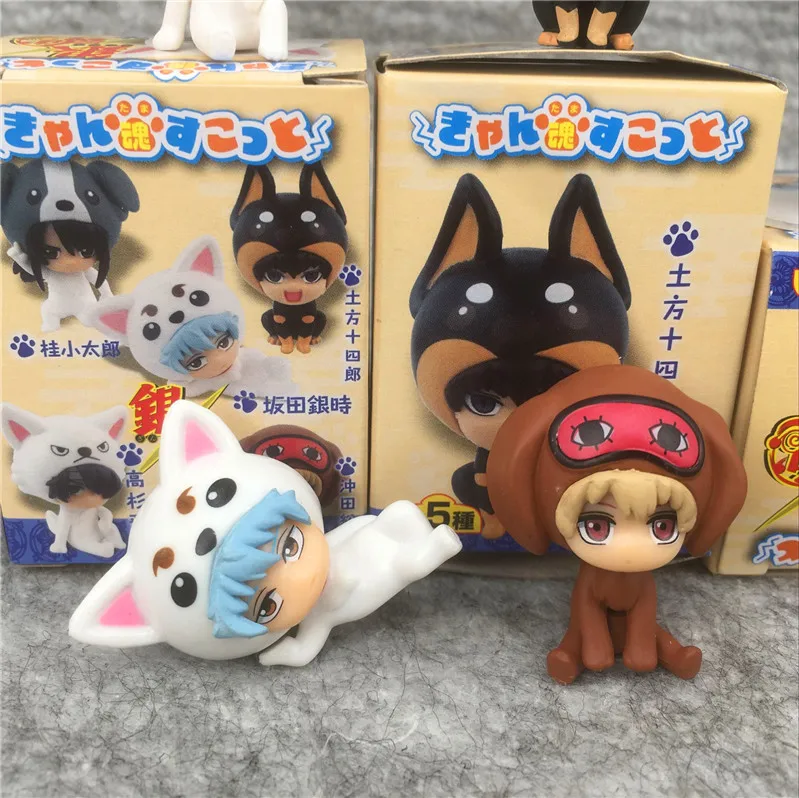 5pcs/set Gintama Figure Cosplay Sakata Gintoki Kagura Shimura Shinpachi Sadaharu  Animal Dressing Series PVC Figure Toys