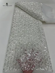 Luxury African Sequins Lace Fabric, White, Handmade, Embroidery, French Tulle, Nigerian Wedding Dress, High Quality, 2024