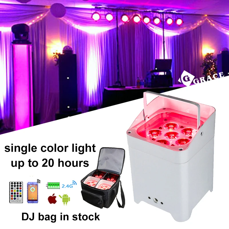 

Grace 6*18W Rgbwauv Dj Wedding Battery Stage Lighting Equipment Powered LED Uplight WIFI Wireless Dmx Stage Lights