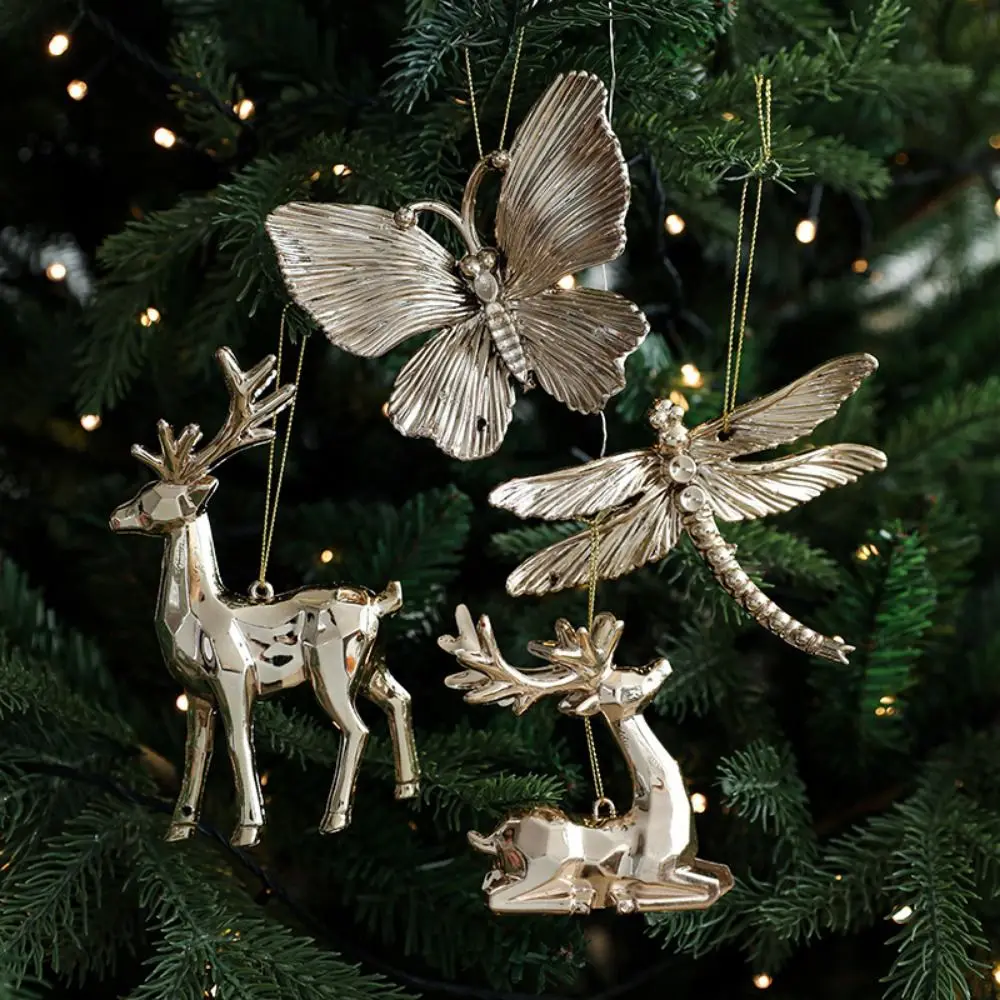 Plastic Christmas Gold Plating Hanging Pendant Elk Snowflake Christmas Tree Ornaments Butterfly Decorative Angel Xmas Pendants