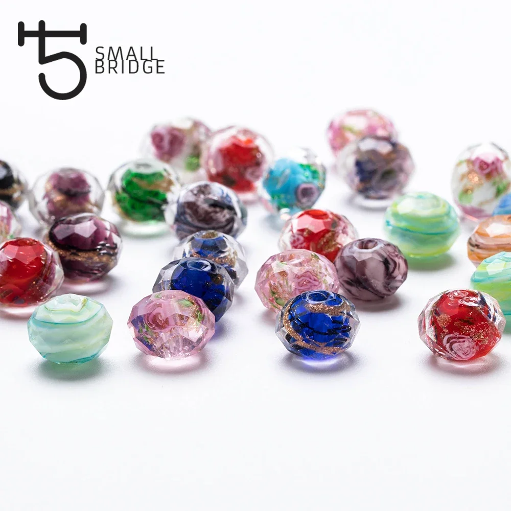 12mm Murano Mixed Color Flower Glass Beads for Bracelet Making Material Pearls Faceted Rondelle Large Lampwork Beads L001