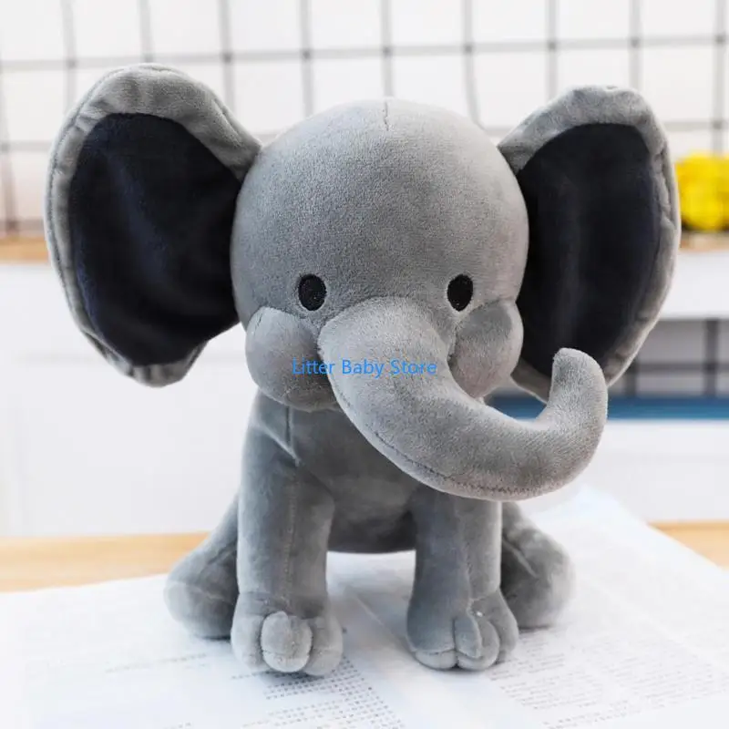 

N80C Pink Gray Elephant Plush Infant Appease Elephant Playmate Calm for Doll Baby Appease Stuffed Elephant Plush T