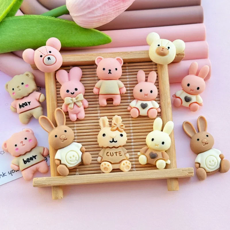 5pcs Frosted Bear Rabbit Series Resin Flatback DIY Accessories Mobile Phone Case Hole Shoes Patch Trinket Material Wholesale