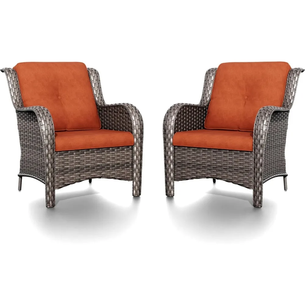 Outdoor Wicker Chair Rattan Patio Dining Chairs Set of 2 PE Wicker Patio Chairs Outdoor Patio Seating Chair (Mixed Grey/Orange)