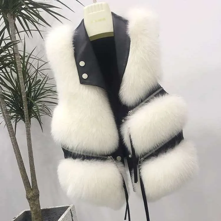 Imitation Fox Fur Vest Coat Manufacturer New Zipper Stitching Short Fur Vest Young Style