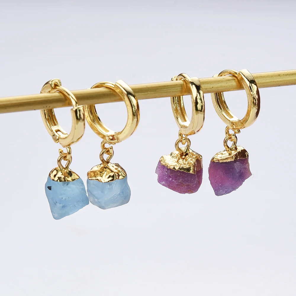 

BOROSA Dangle Earrings Golden Plated Natural Aquamarine Stone Piercing Earring For Women High Quality Promise Jewelry Gifts