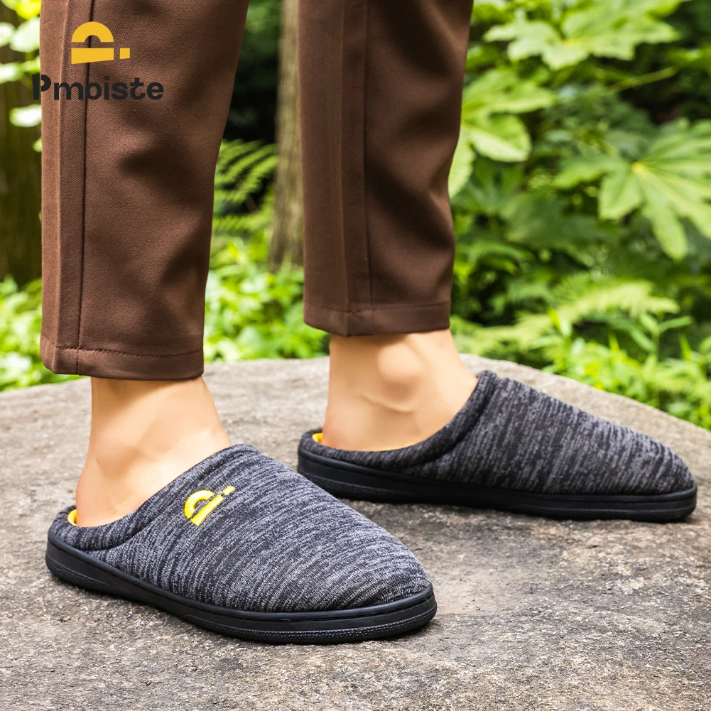 Men's Home Warm Slippers Garden Non slip Memory Foam Cushion Living Room Soft Bedroom Comfortable Male Indoor House Shoes Winter