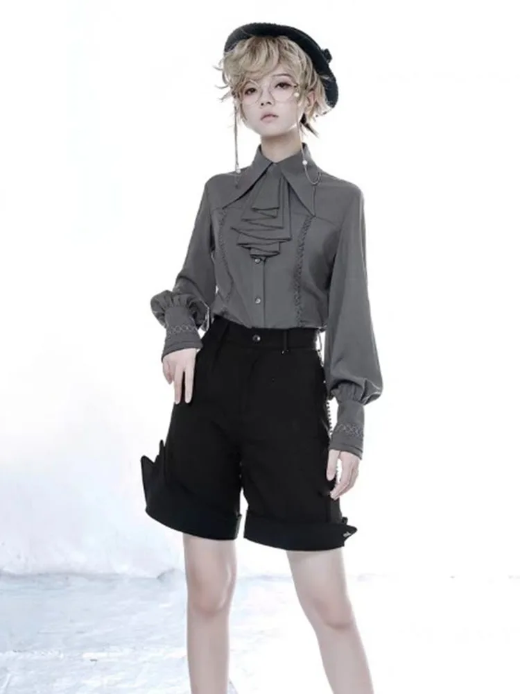 الأزرق خمر Kawaii لوليتا قميص المرأة Y2k Harajuku البلوزات ثقافة فرعية الخريف Blusas Mujer قميص قمصان Jk والبلوزات #4