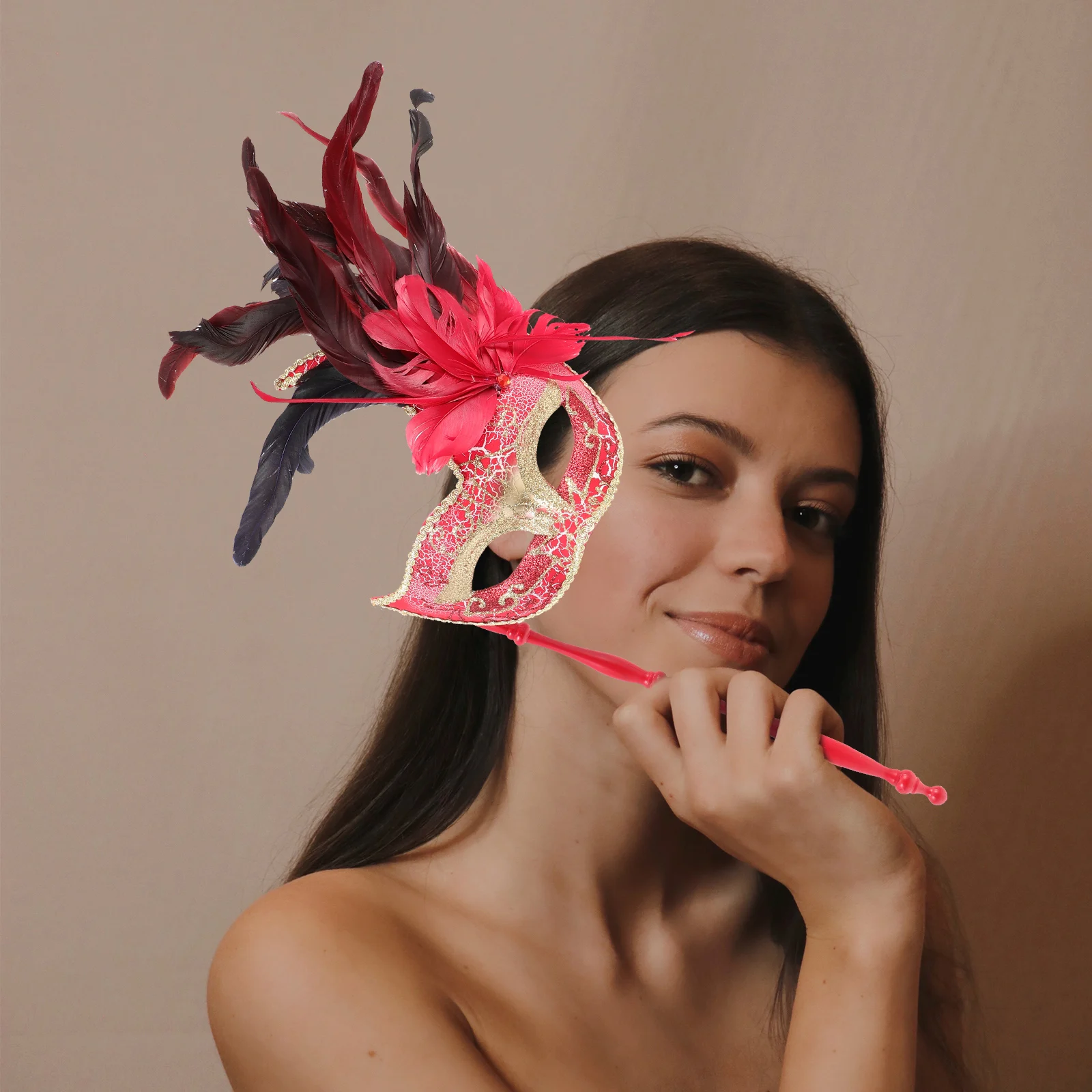 

Mask Masquerade Party Performance Decor Prop Decor Stick Handheld Props Plastic Vintage Cosplay Festival Accessories