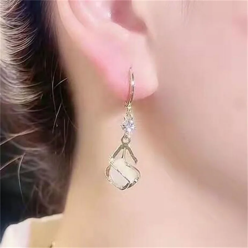 High Quality Crystal Zircon Round Opal Hollow Long Tassel Water Droplets Earrings New Women's Fashion Jewelry Romantic Girl Gift