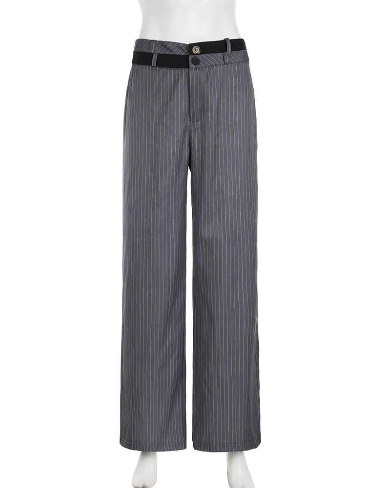 Rockmore Casual Patchwork Slimming Woven Pants Elegant Striped Pants Low Waist Wide Leg Suit Pants Korean Fashion Baggy Trousers