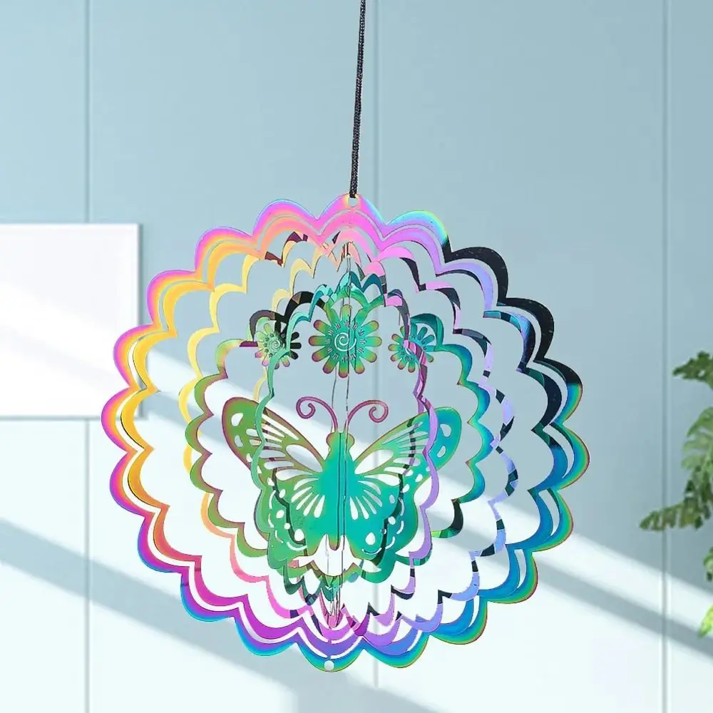 3D Wind Spinner Catcher Gradient Color Flowing Light Effect Wind Chime Pendant Hanging Decor Stainless Steel