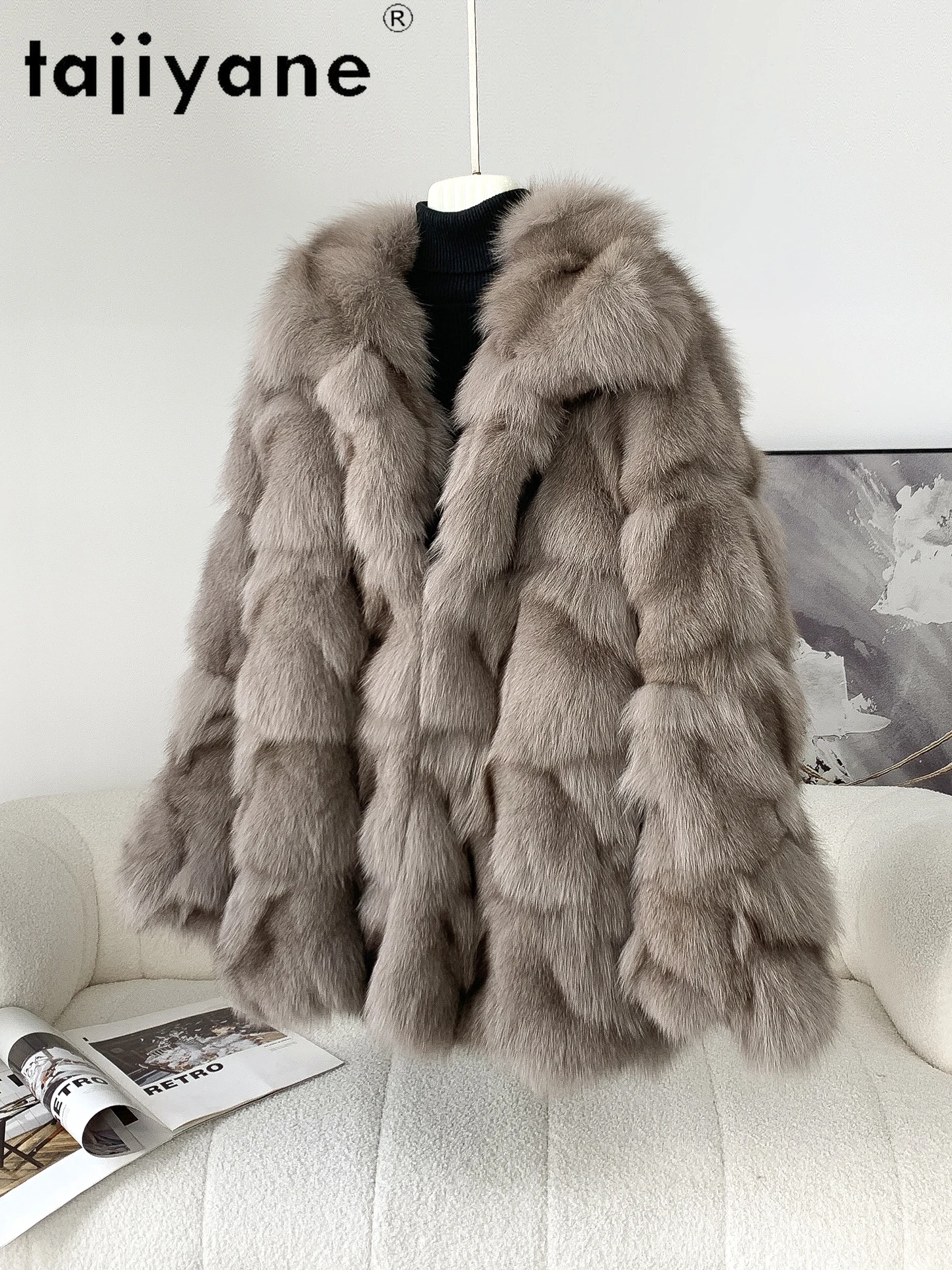 TAJIYANE 100%天然フォックスファーコート レディース 本物の毛皮ジャケット 冬服 女性用衣料 2025 グラマラスな毛皮ジャケット ファー婦人服