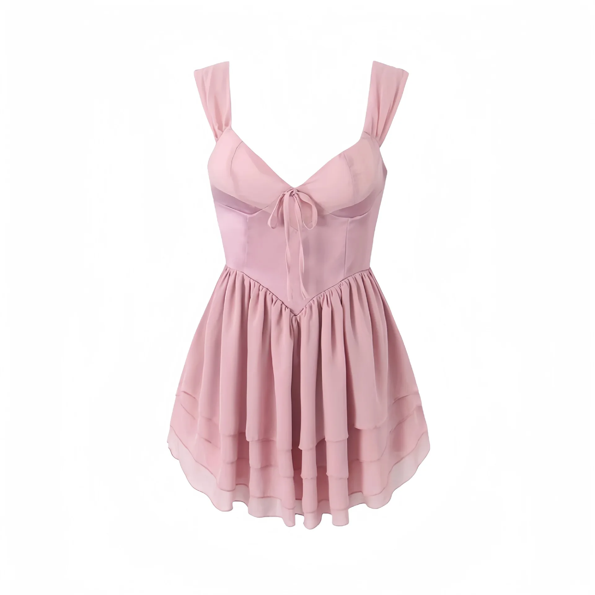 

Women Corset Sleeveless V neck Sweet Sheila Chiffon Mini Dress Pink