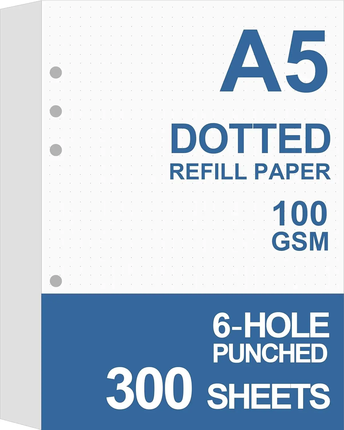 

A5 Dotted Refill Paper for Planner, 6 Hole, 300 Sheets/600 Pages, 100gsm, 5.8x8.2 Inch, White